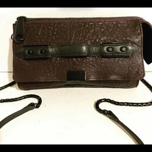 Joy gryson brown pebbled leather crossbody bag